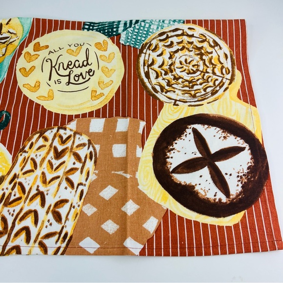 Anthropologie Brown Orange All You Knead Is Love Bread Dish Tea Kitchen Towel - Picture 12 of 12